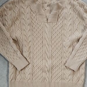 Women's Winter Chunky V Neck Long Sleeve Loose Cable Knit Sweater Pullover - Med